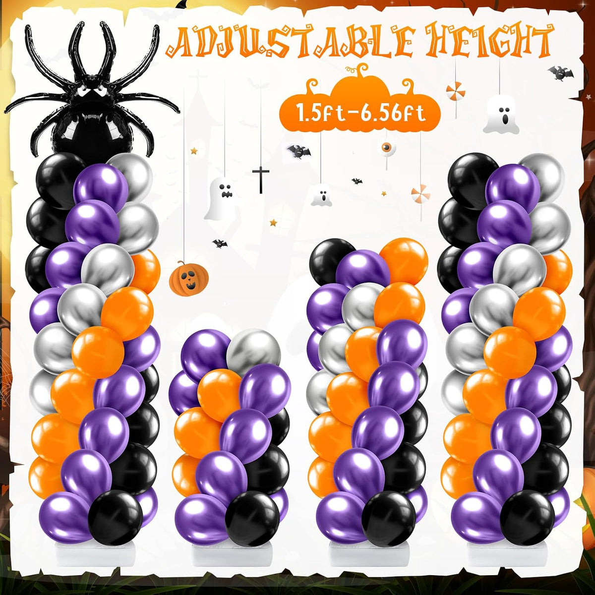 kasyat 2 sets halloween balloon column stand kit showing dimensions