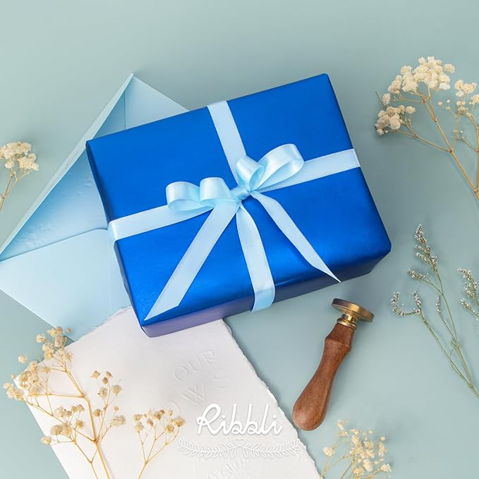 Ribbli Light Blue Satin Ribbon Double Faced Satin 1/2 Inch x Continuous 100 Yards-Baby Blue Ribbon for Gift Wrapping Crafts Wedding Decoration Bows Bouquet Floral Arrangement