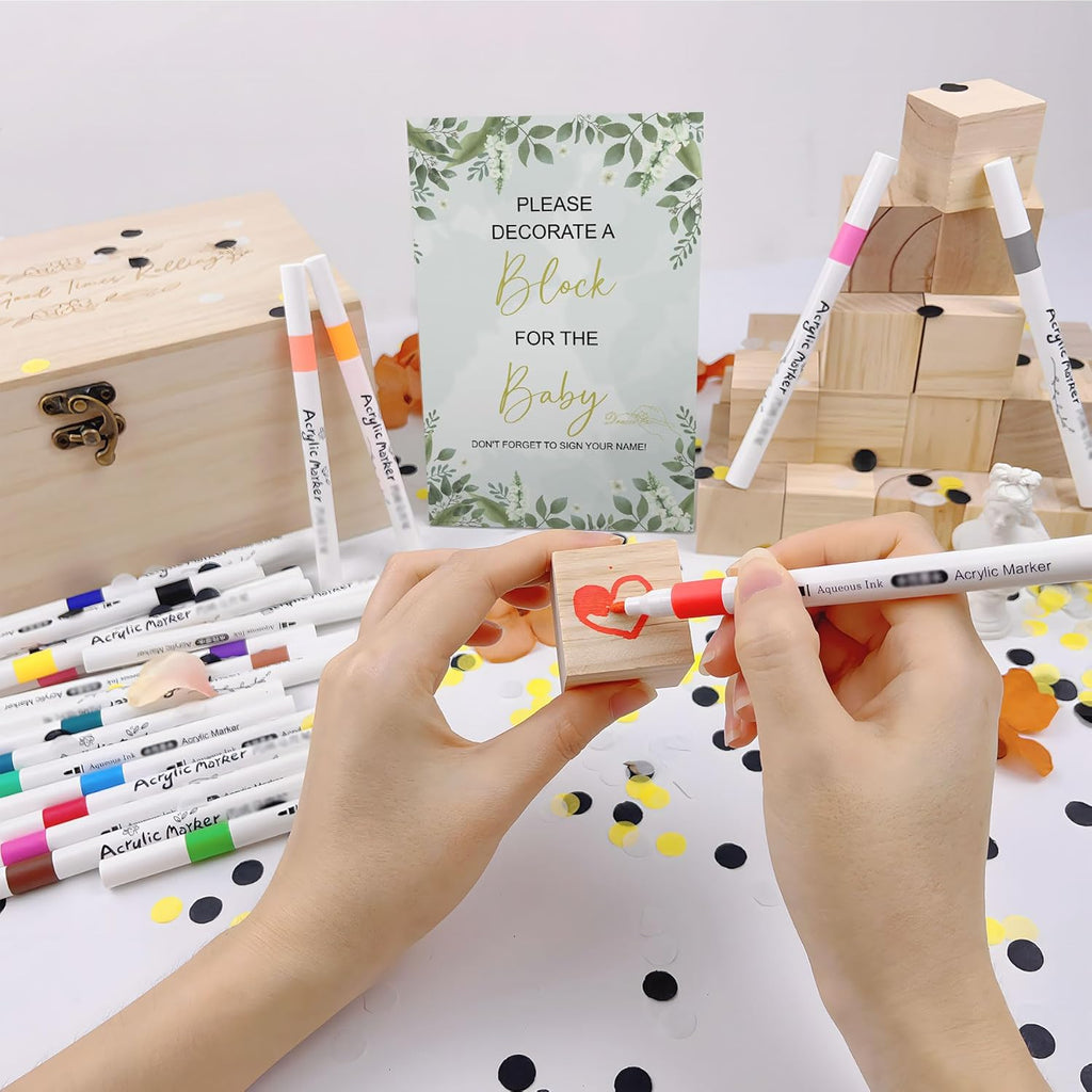 EIGTWEN 78 PCS Fun Baby Shower Games Sign Kit, Baby Blocks for Baby Shower | Blank Wooden Blocks, Games for Guest, Funniest Games Ever, Suitable for Boy and Girls, Fun Activities and Ideas