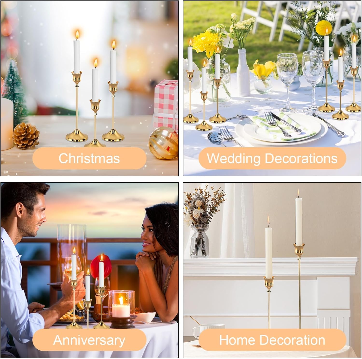 6pcs Gold Candle Holders, Candlestick Holders Taper Candle Holders for Pillar Candles Sticks Holder Decor Halloween Christmas Decorations Candle Candelabros para Centros de Mesa