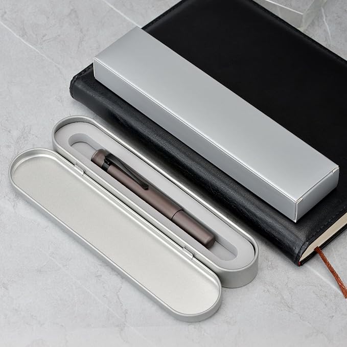Hongdian M2 Black Forest Mini Fountain Pen, Bent Nib & Sleek Shape Aluminium Short Pocket Travel Pen (Caramel Brown)