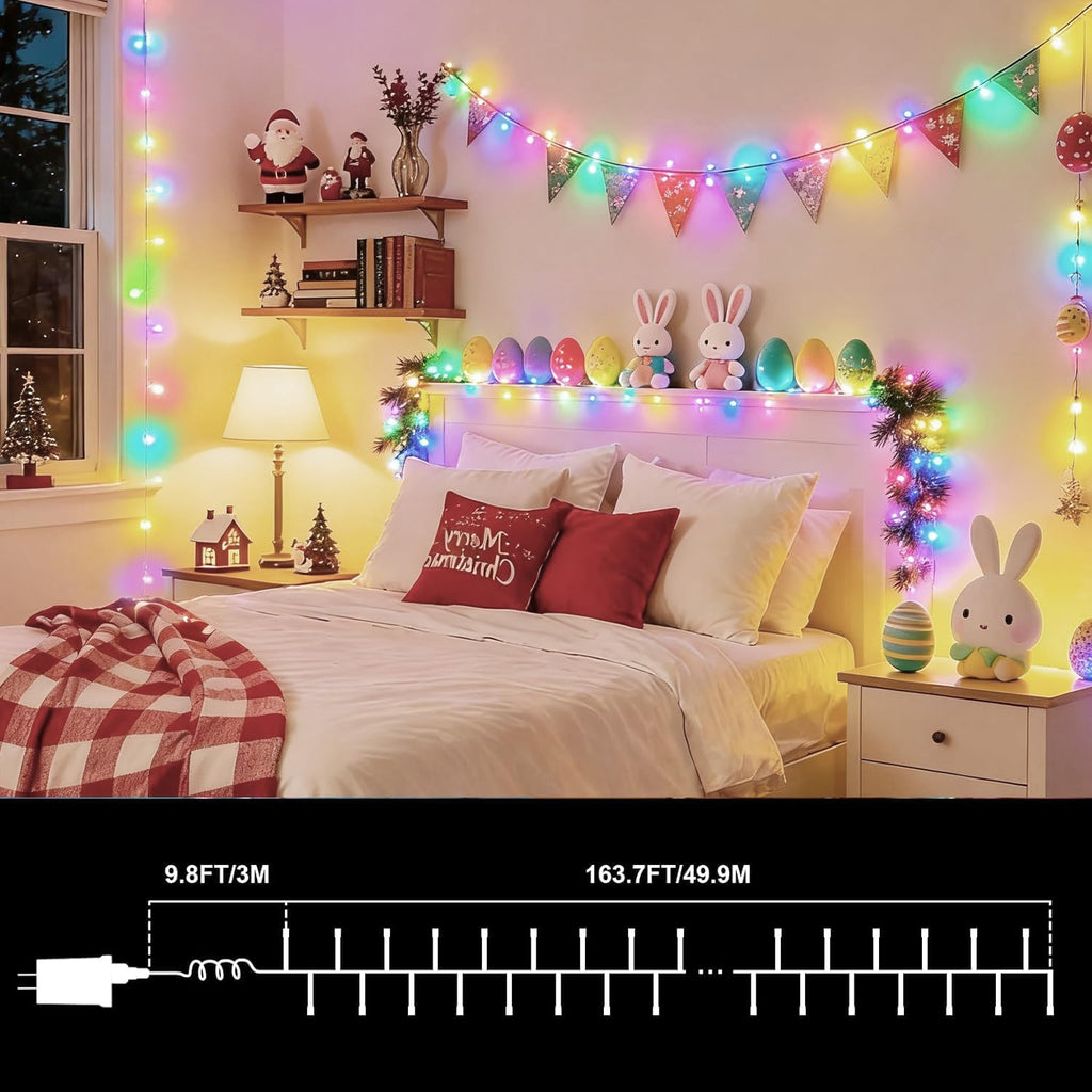 165ft Pastel Easter Lights String, Christmas Mini Light,500 LED with 16 Light Modes, Fairy Lights Plug in for Outdoor Xmas Trees Garland Wreath Holiday Decorations(Green Warm Pink Blue Purple)