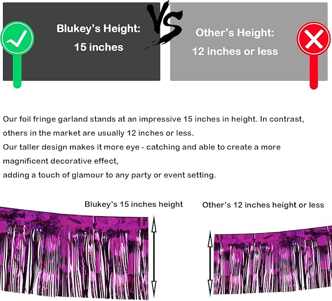 Thick 10 Feet by 15 Inch Purple Foil Fringe Garland - Pack of 3 | Shiny Metallic Tinsel Banner for Parade Floats, Bridal Shower, Wedding, Birthday, Christmas | Wall Hanging Drapes (3)