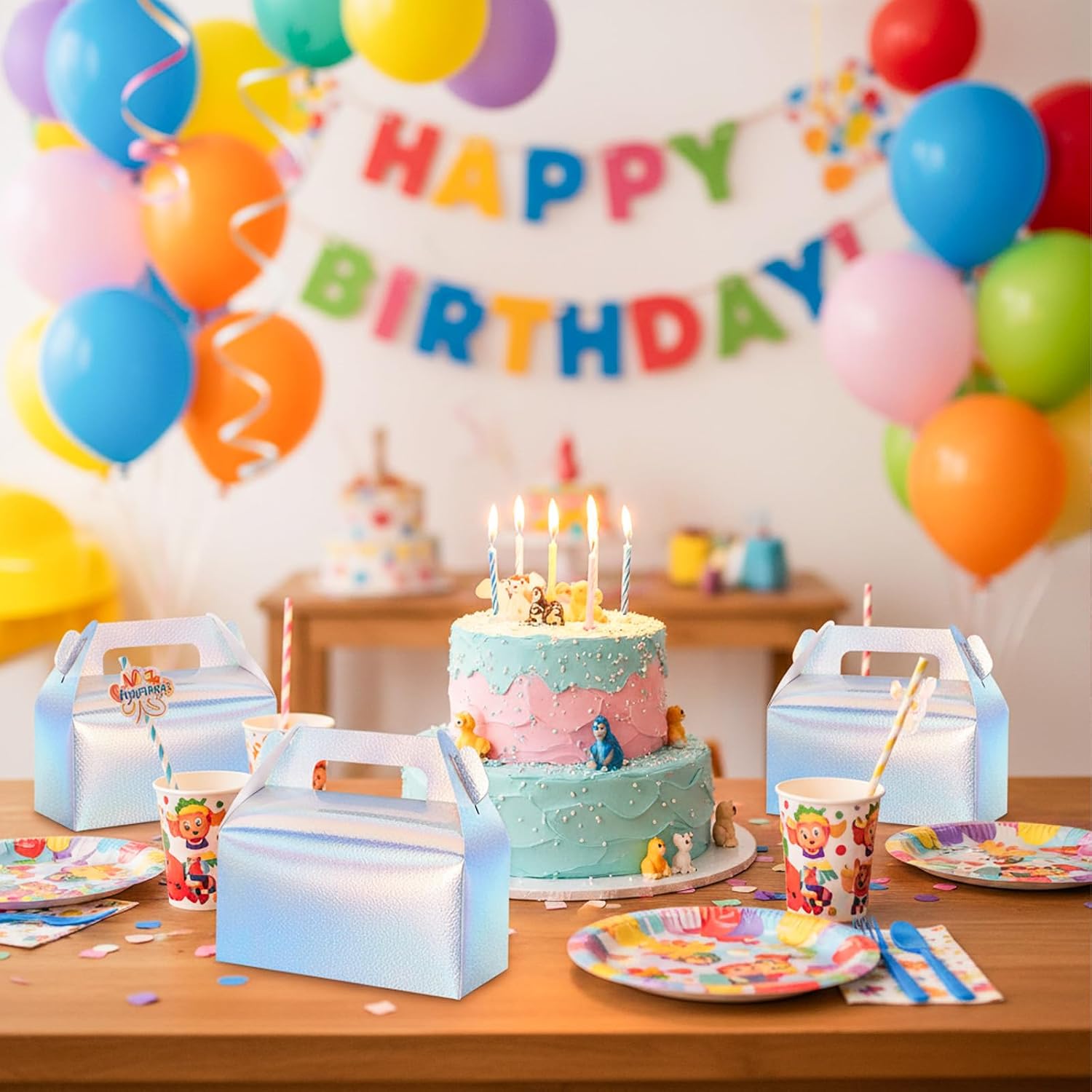 UnicoPak 60 Pack Iridescent Party Favor Bag Boxes, Goodie Favor Boxes for Treats Cookies Candies, Ideal for Theme Birthday Party, 6.5x3.5x3.5 Inches