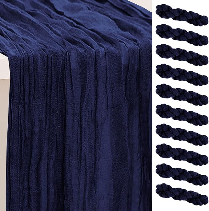 10 Pack Navy Blue Cheesecloth Table Runner 35x120 Inch 10Ft Rustic Gauze Cheese Cloth Table Runner Sheer Cheesecloth Table Runners for Wedding Party Bridal Shower Decoration