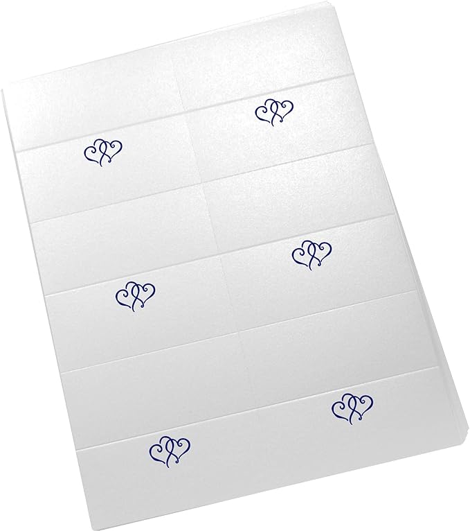 Linked Hearts Printable Place Cards, Navy (Choose Color), Set of 60 (10 Sheets), Laser & Inkjet Printers - Wedding, Party, Dinner, and Special Events - Made in the USA