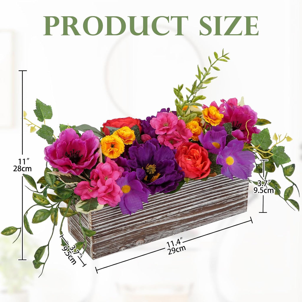 dilatata flower arrangement with wooden vase 10" artificial shown in use