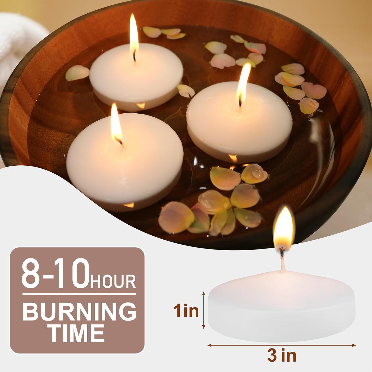 48 Pack White Floating Candles 3 inch Unscented Floating Candles for Centerpieces 8 Hours Long Burn Time-3” Floating Candle Bulk for Wedding Cylinder Vases