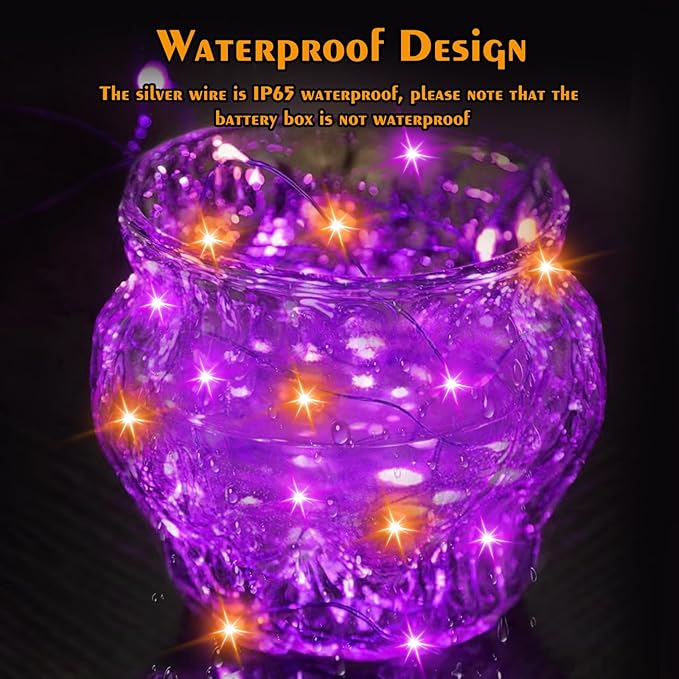 btfarm 12 Pack Fairy Lights Battery Operated [3 Modes], 7ft 20 Led Orange Purple Twinkle Lights String Lights Waterproof Bulk Mini Silver Wire for Halloween Mason Jars Vases Table Centerpiece Decor