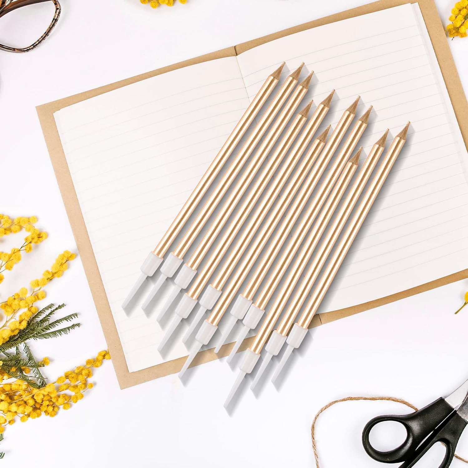 BEAN LIEVE 30-Count Champagne Gold Long Thin Metallic Birthday Candles, Cake Candles, Birthday Parties, Wedding Decorations, Party Candles, Cake Decorations