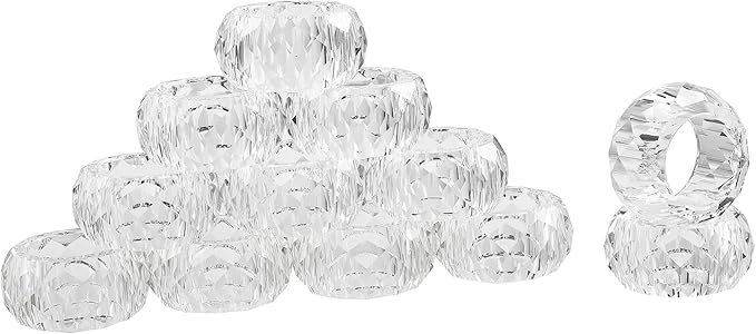 kitCom Crystal Napkin Ring Holders Set of 12, Luxury Crystal Napkin Holder Rings, Diamond-Shaped Design, Napkin Buckles for Holiday Decor, Wedding, Christmas, Dinner Table, Thanksgiving (Pack of 12)