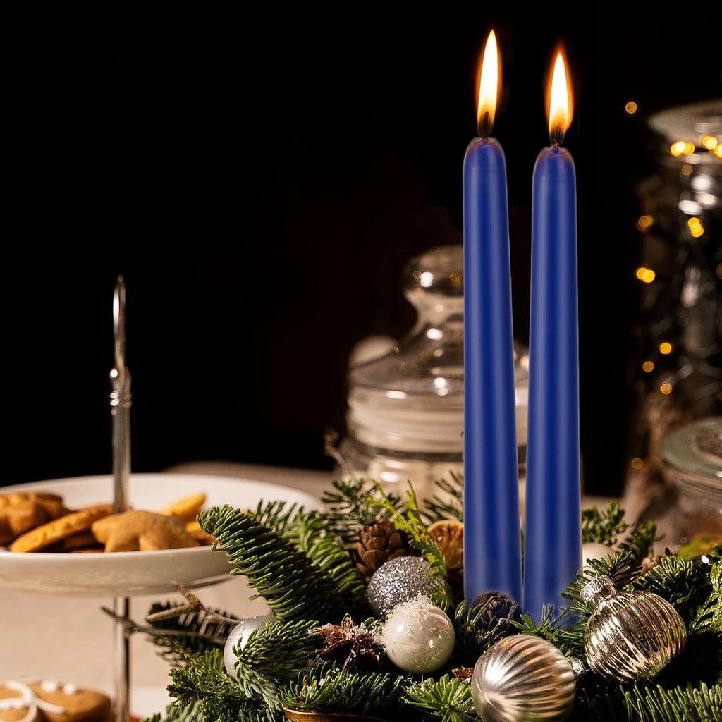 KONNI 0.87×10 Inch Blue Taper Candles, Unscented and Smokeless Tall Candlesticks, 10 Pack Tapered Candles with Cotton Wicks, Long Burning, Ideal for Weddings, Dinner Parties, and Home Décor