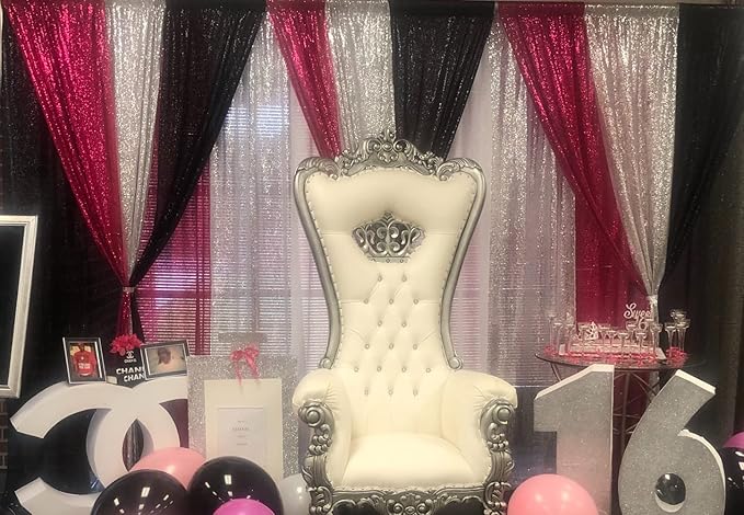Poise3EHome Hot Pink Sequin Backdrop Curtains,4 Panels 2FTx8FT Glitter Background for Party Birthday Party Baby Shower Wedding Christmas Thanksgiving Halloween Holiday Festival Decor