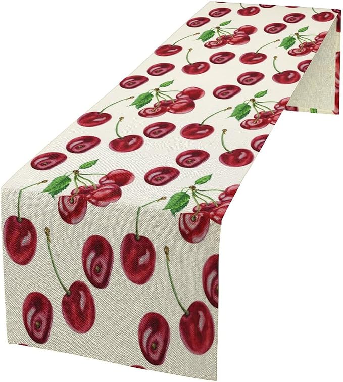 Red Cherry Table Runner Watercolor Tropical Fruit Spring Summer Wild Berry Dinner Runner for Girl Baby Shower Party Holiday Home Kitchen Dining Table Decor 13x60