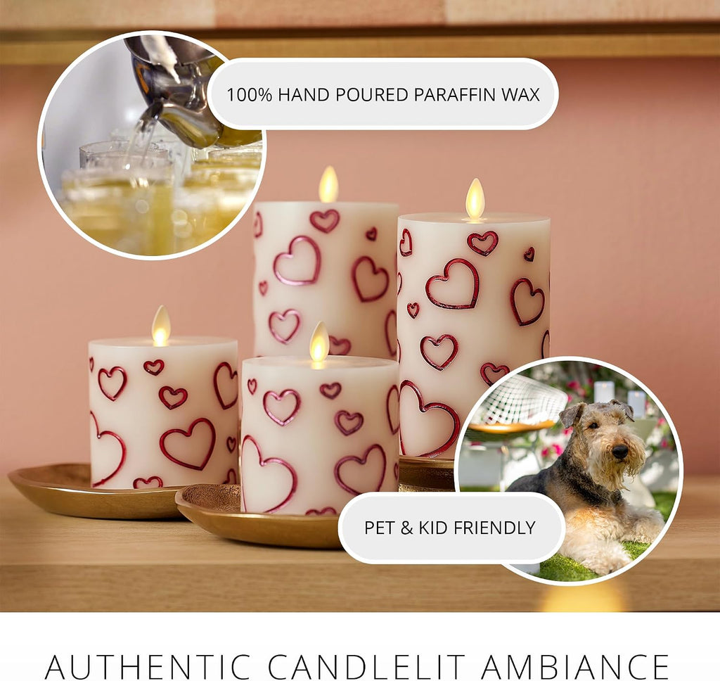Luminara Debossed Hearts Pillar Candle Metallic Magenta - Patented Flickering Flameless Technology - Valentine's Day Collection - Remote Ready - 4.5"