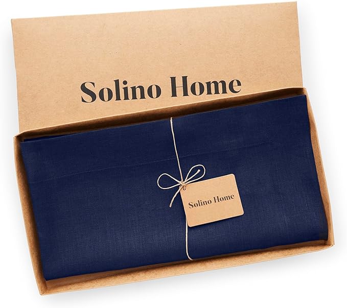 Solino Home Navy Blue Linen Tablecloth 52 x 52 Inch - 100% Pure Linen Square Table Throw - Fete, Machine Washable Table Cloth for Fall, Autumn, Thanksgiving, Christmas, Holiday