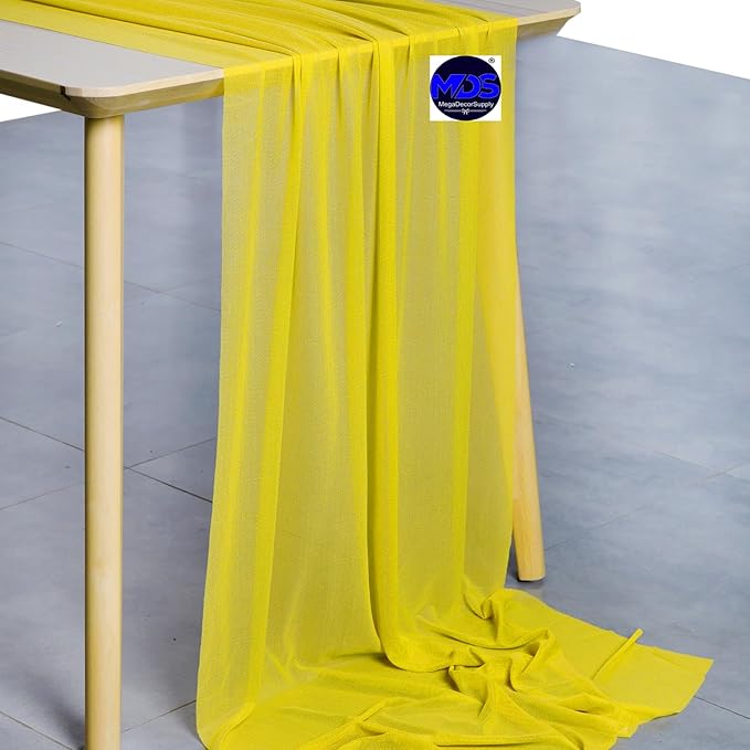 MDS 20 Pack 10ft Chiffon Table Runner 29 x 120 Inches Sheer Wedding Runner Romantic Rustic Table Runner for Wedding Decorations, Birthday Parties, Bridal Shower Party Arch Decor - Yellow