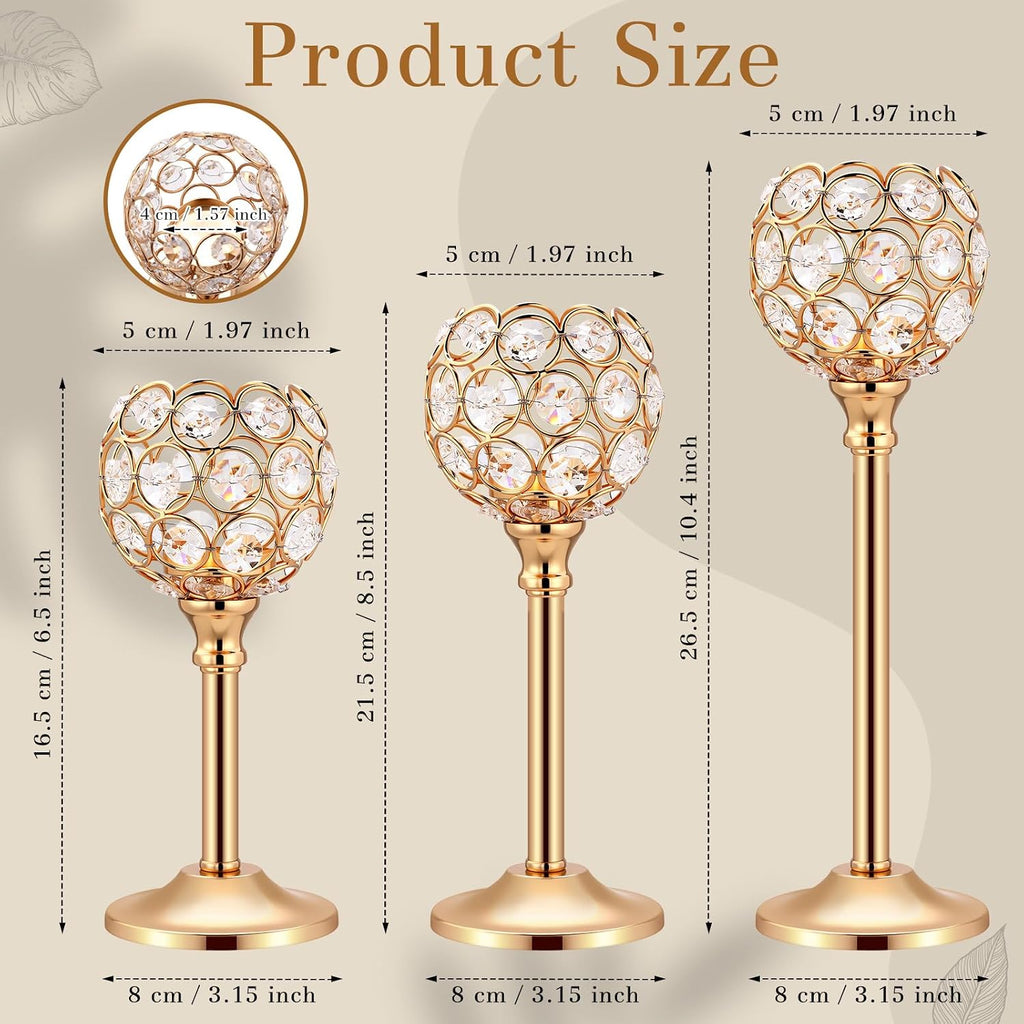 Mimorou 6 Pack Crystal Candle Holders Gold or Silver Candle Holders Bulk Tealight Candlestick Crystal Candelabras for Wedding Party Valentine Christmas Dining Table Centerpieces Decoration (Gold)