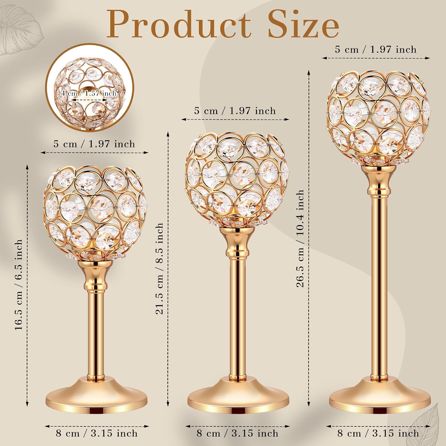 Mimorou 6 Pack Crystal Candle Holders Gold or Silver Candle Holders Bulk Tealight Candlestick Crystal Candelabras for Wedding Party Valentine Christmas Dining Table Centerpieces Decoration (Gold)