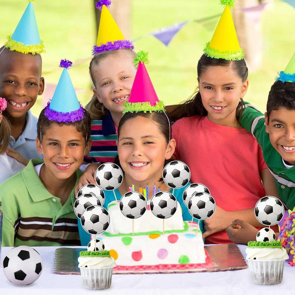 Hooqict 40Pcs Soccer Cupcake Toppers Soccer Ball Birthday Cake Topper Decorations Cupcake Picks for Kids Boys Men Sports Theme Birthday Party Decorations Game Day Party Supplies