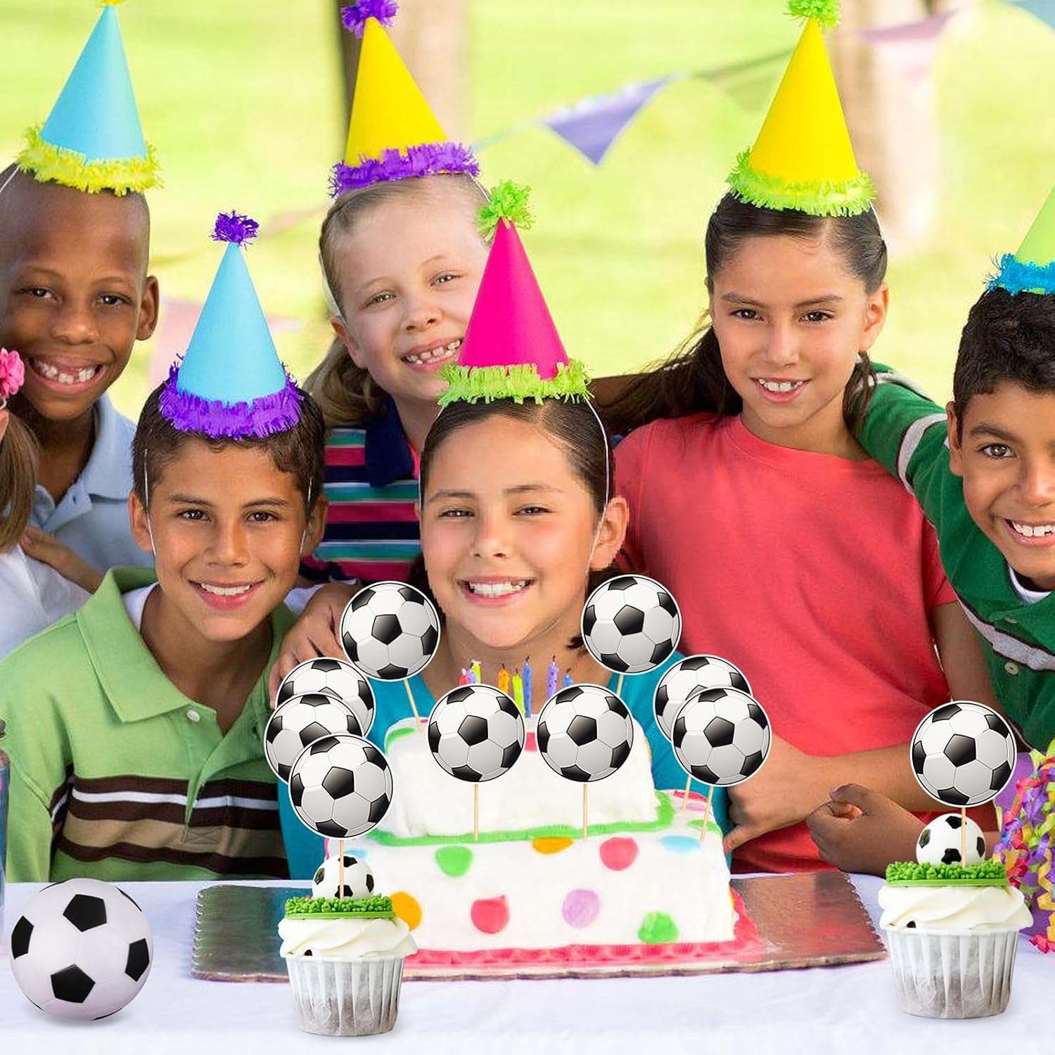 Hooqict 40Pcs Soccer Cupcake Toppers Soccer Ball Birthday Cake Topper Decorations Cupcake Picks for Kids Boys Men Sports Theme Birthday Party Decorations Game Day Party Supplies