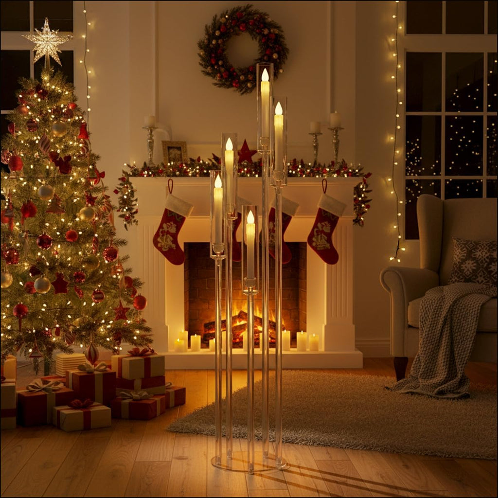 2PCS 5 Arms Acrylic Candelabra Centerpieces for Wedding,45.7Inches Clear | Floor Candle Stick Holders with Acrylic Shade for Christmas Party Home Decor Fireplace Gift candelabros para centros de mesa