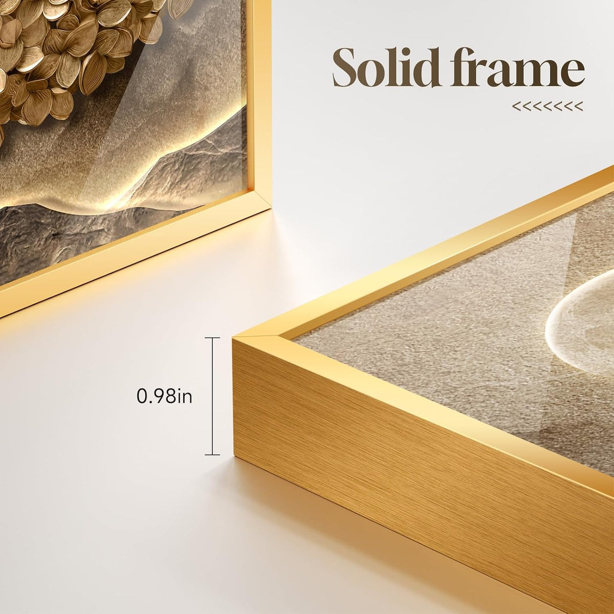 large framed modern gold tree of life wall showing dimensions