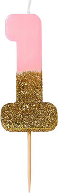 Talking Tables Pink Number 1 Birthday Candle with Gold Glitter, First Birthday Candle Girl, 1st Birthday Cake Topper
