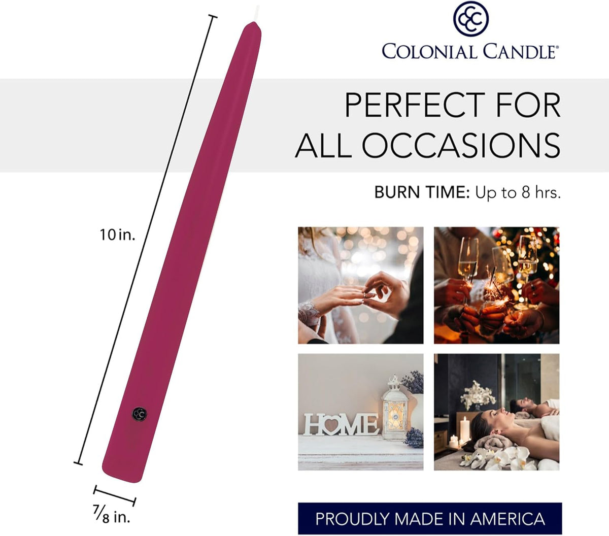 Colonial Candle Unscented Taper Candle, Handipt Collection, Mulberry, 10 in, ...