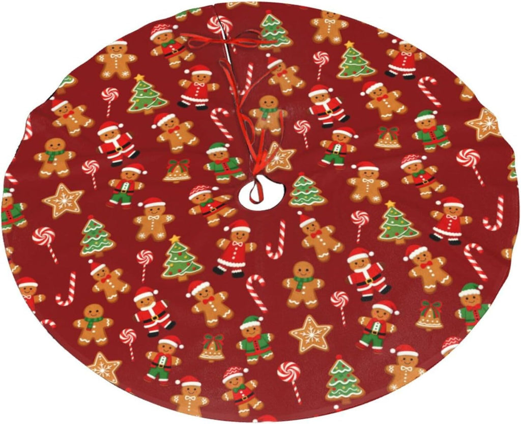 Gingerbread Man Candy Christmas Tree Skirt 48 Inches Holiday Home Party Supplies Xmas Trees Mat Decorations