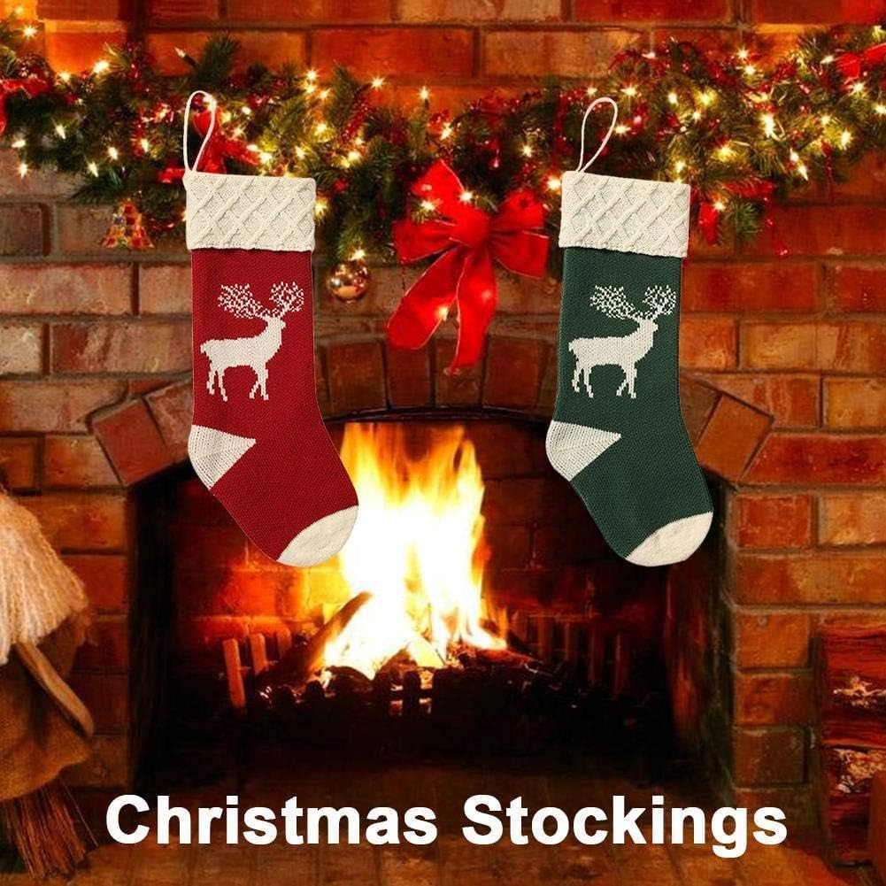 Christmas Stockings,Big Size 2Pack 18-Inch Extra Long Hand-Knitted Red/Green Reindeer Snowflakes Xmas Character for Family Holiday Season Decor