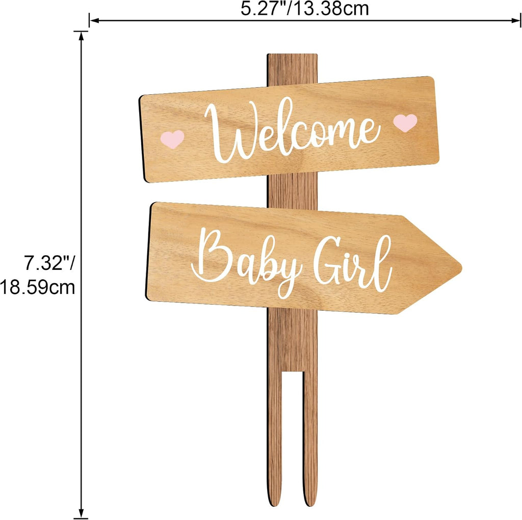 Rustic Welcome Baby Girl Cake Topper in Wood Baby Shower Gender Reveal Party Cake Decoration
