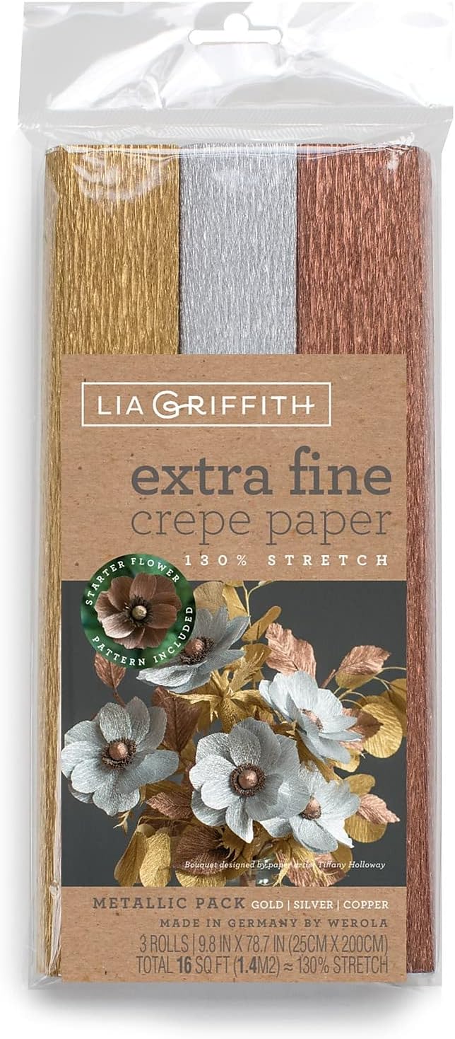 Lia Griffith Metallic Crepe Paper Roll, 10.7-Square Feet, Assorted Colors