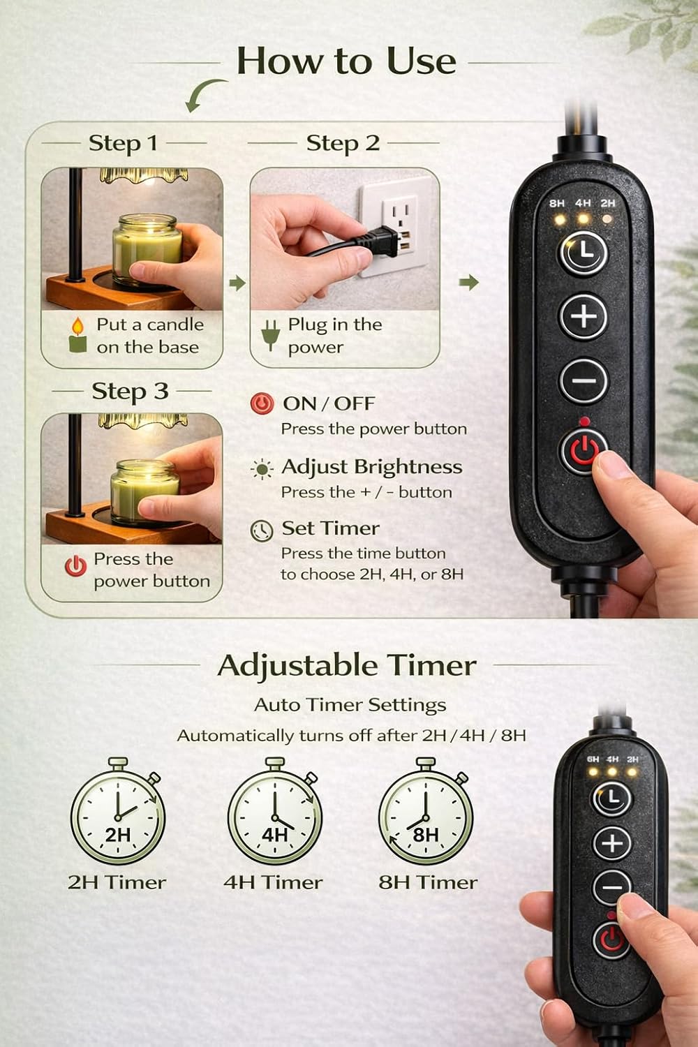 Candle Warmer Lamp, Candle Warmer for Jar Candles with Timer Dimmer & Adjustable Height, Flameless & Safe, Wood Base, 2 Bulbs Included – Home Decor for Bedroom & Relaxation, Housewarming Gift