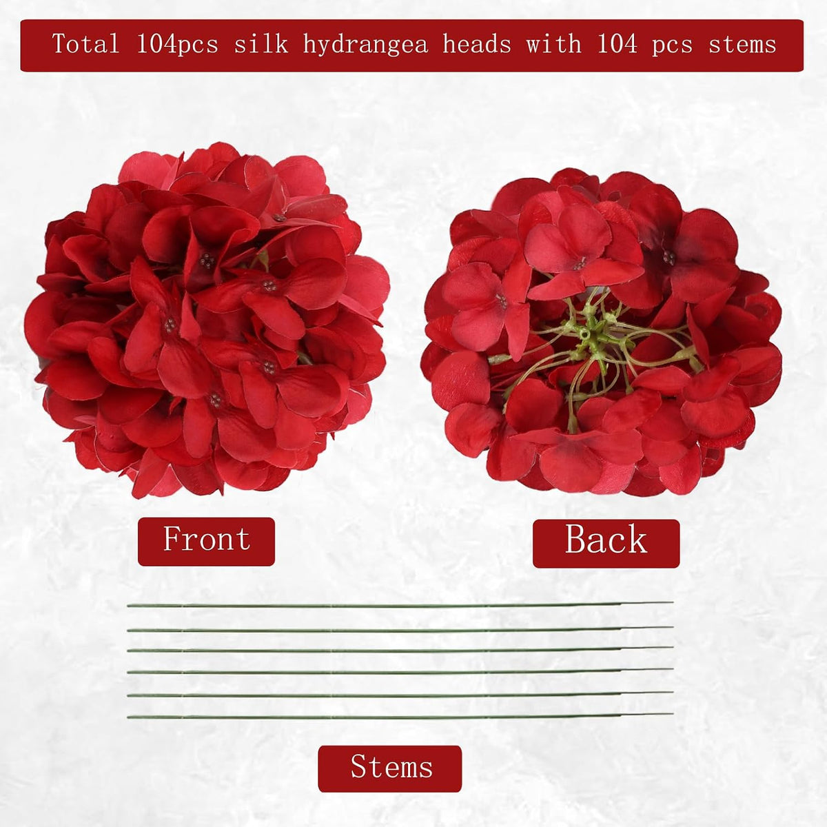 Red Hydrangea Artificial Flowers Silk Hydrangeas Bulk 104 PCS