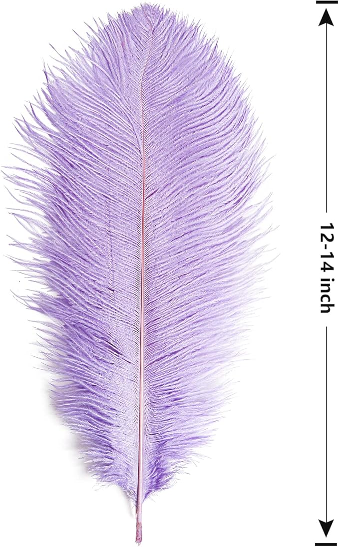 THARAHT Lavender Ostrich Feathers 12pcs Large Natural Bulk 12-14Inch 30cm-35cm for Wedding Party Centerpieces Easter Gatsbi and Decoration Feather