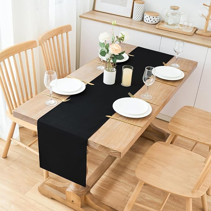 2 Pack Black Table Runner 12 x 90 Inch Solid Color Farmhouse Runners Coffee Table Dresser for Daily Party Home Decoration
