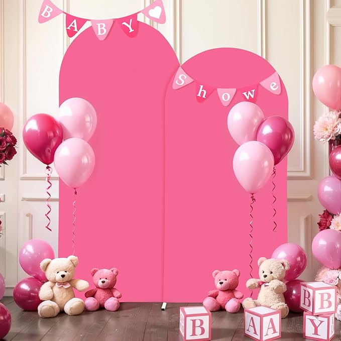 6.6FT Fuchsia Arch Backdrop Cover - Polyester Fitted Wedding Arch Stand Covers Round Top Chiara Arch Backdrop Cover for Birthday Party Banquet Photo Background Decoration