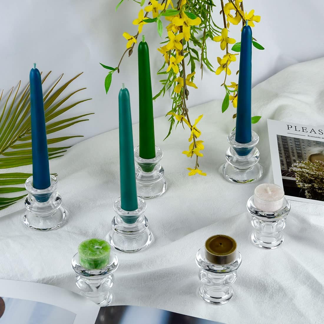Clear Glass Candlestick Holders, Set of 2 Taper Candle Holders for Wedding, Decoration and Dinning