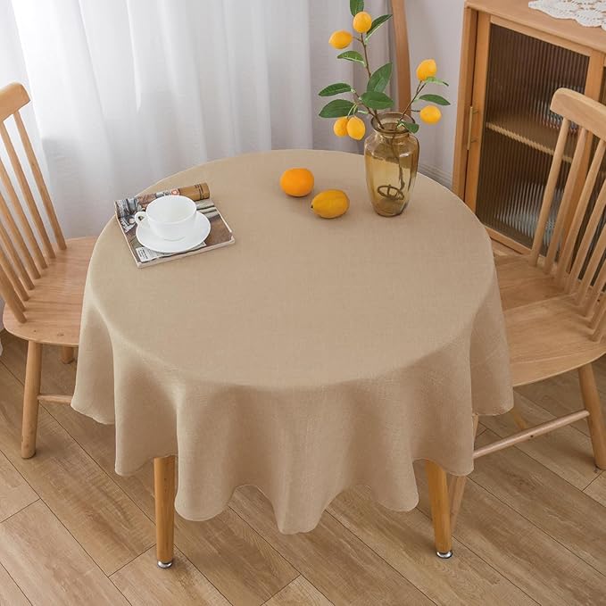 NLMUVW 36 Inch Round Table Cloth, Burlap Linen Tablecloth Textured Water Resistant Farmhouse Decorative Small Table Cover for Dining Kitchen Café