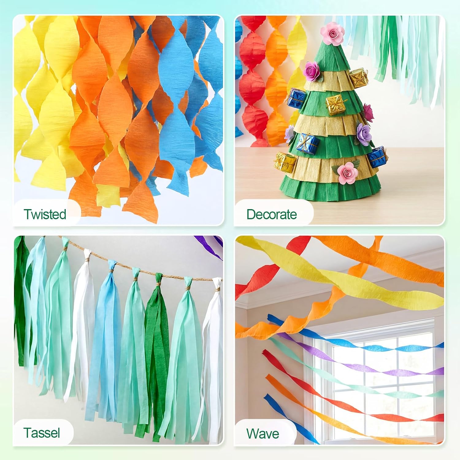 Crepe Paper Streamers 12 Rolls 984ft, 1.77 in x 82 ft, Rainbow Colors | Lightweight Paper, 12 Assorted Colors, Easy to Hang for Birthdays, Weddings, Baby Showers and DIY Crafts