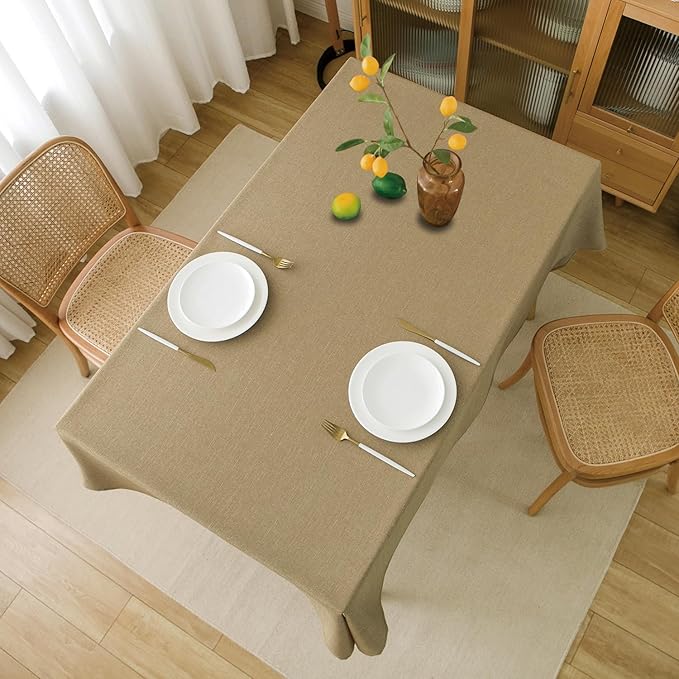 NLMUVW Tan Linen Tablecloth Rectangle, Farmhouse Table Cloth Textured Water Resistant Decorative Table Cover for Cafe Dining Kitchen, 54 x 78 Inch
