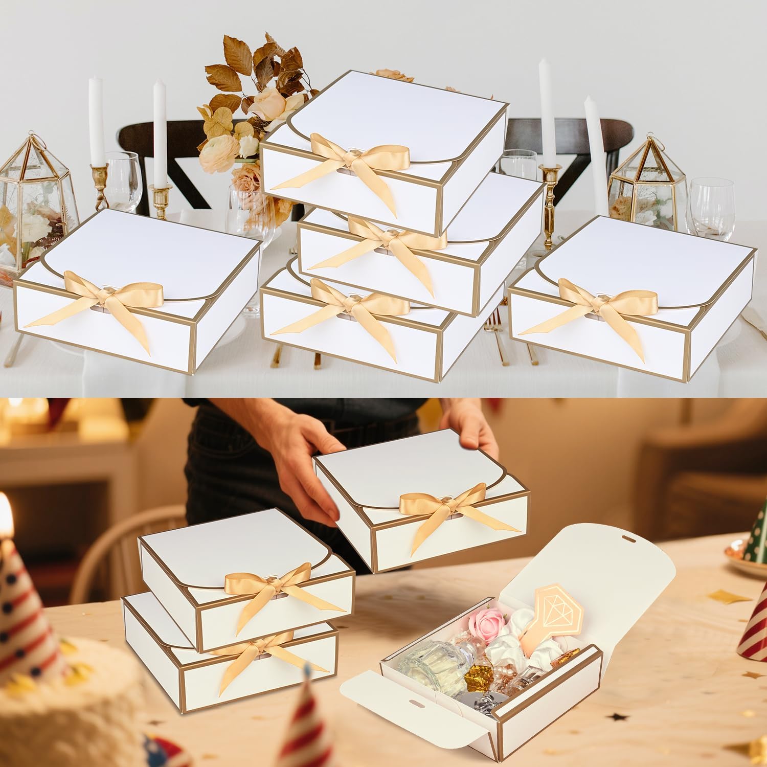 WLUSEAXI 10Pack Small Gift Boxes, 6.5''x6.5''x2'' White Gift Boxes with Ribbon, Small Boxes for Gifts Birthday Wedding Party Valentine's Day Mother's Day