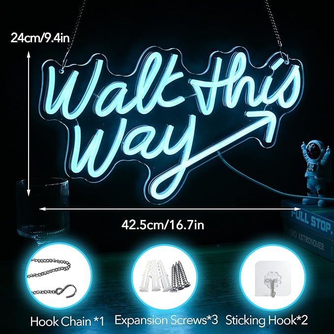 Walk This Way Neon Sign, Arrow Direction Neon Light, Neon Sign For Wall Decor, Art Led Light for Resturant Signage Home Welcome Sign Bedroom Bar Hotel Shop Party (16.7 x 9.4 in)