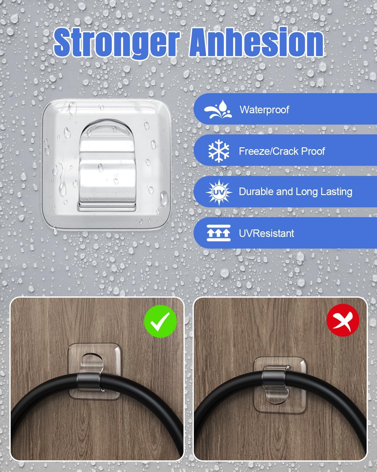 LZC Hooks for Outdoor String Lights Clips: 25 Pack Square Clear Large Heavy Duty Light Hook Waterproof Adhesive Strips - Outside Hanging Rope Light Cable Cord Holders Organizer