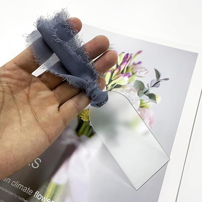 50Pcs Acrylic Place Card for Wedding Frosting Acrylic DIY Table Seating Cards Wedding Supplies with Blue Ribbon