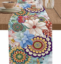 Boho Flowers Cotton Linen Table Runner for Dining Kitchen, Wedding Outdoor Party Tablerunners Decoration, Colorful Floral Farm Vintage Botanical Dresser Scarf Coffee Tablecloth Runners 13x36 Inches