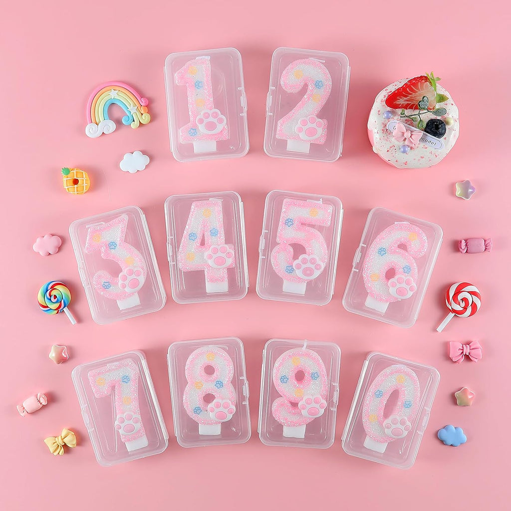 AKURIEEY Dog and Cat 1st Birthday Candle Pink Numbers 1 Candle Paw Cake Topper Cupcake Decorations for Pet Theme Party Decor Anniversary Celebrations Supplies