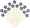 Minisland Big Navy Blue Star Cocktail Picks, 5.5 Inch Long Bamboo Fancy Toothpicks for Appetizers, Decorative Independence Day Holiday Party Food Drinks Garnish Fruit Skewer Sticks 50 Counts - MSL433