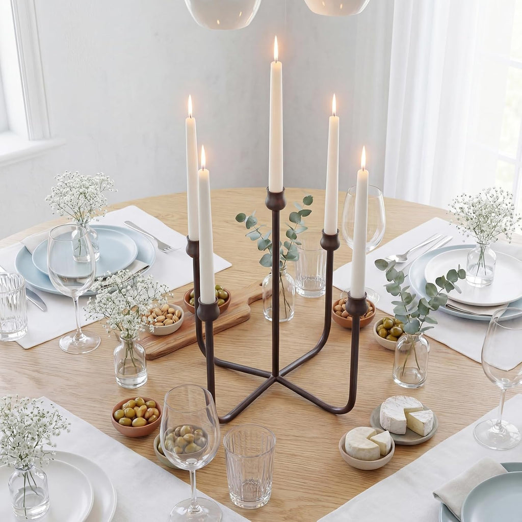 5-Candle Candelabra Candlestick Holder, 16 Inch Antique Candle Holder, Black Tabletop Candles Stand for Wedding, Event, Christmas & Dining, Table Centerpiece Décor